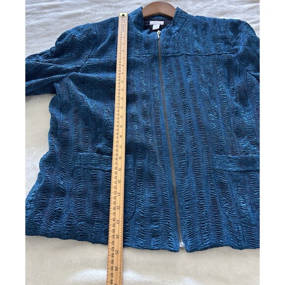 Chicos Womens Jacket Size 3 Shimmer Teal Textured Retro Elegant Dressy Casual - Picture 6 of 12
